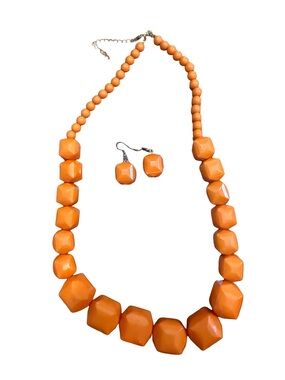 Chunky Orange Bead Necklace with Matching Earrings New Without Tags Vintage